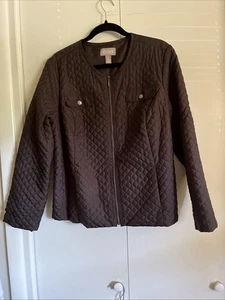Chico's Steppjacke Gr. 2 (Large) braun durchgehender Reißverschluss Rautenmuster Mantel Taschen - Bild 1 von 11