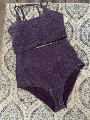 Traje de baño Coral Reef 2 piezas parte superior 12/14 parte inferior 14/16 púrpura plata brillante nuevo con etiquetas  Foto 1 de 2