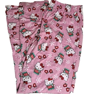 Hello Kitty Pajama Pants Straight Leg Sz Small Sleepwear Pink Winter Snow Print - Picture 1 of 5