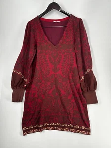 Free People Pullover Kleid Damen Xl Musik Texte Mini Bischof Ärmel Boho Rot - Bild 1 von 5