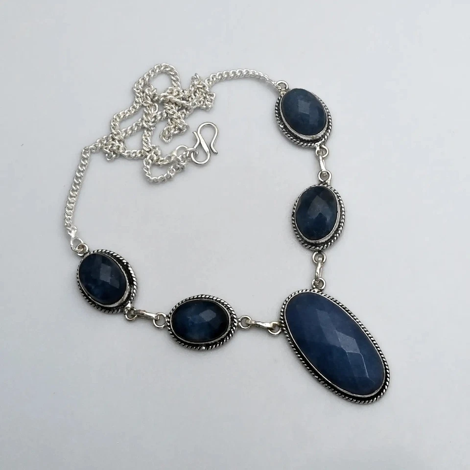 Simulated Sapphire Gemstone Ethnic Handmade Necklace Jewelry 35 Gms AN 14329 - Image 1 of 1