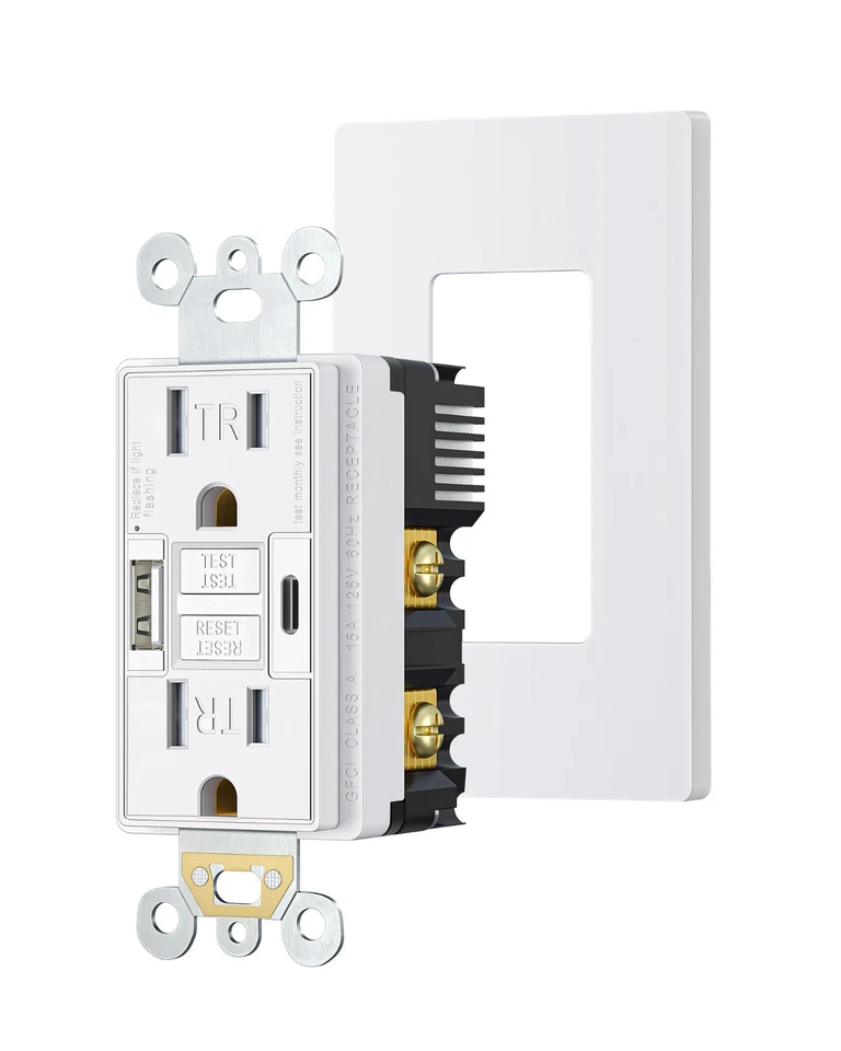 DEWENWILS 15A GFCI Outlet & 4.8A/24W USB-A & USB-C Ports, Tamper-Resistant - Image 1 of 4