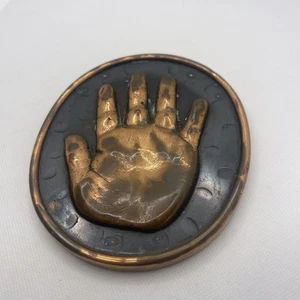 Vintage Plaque 1972 3D Patty Cakes Bronze Baby’s Hand Print Small 5” - Picture 1 of 5