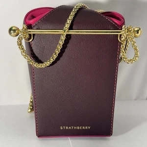 STRATHBERRY The Blossom Bag Burgundy / Raspberry w/Gold Signature Bar Spain - Picture 1 of 9