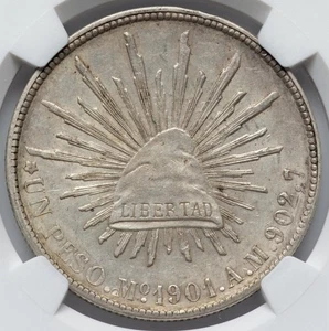 MEXICO 1901 AD, SILVER Peso 8R Coin Mexican Revolution, Porfirio Diaz, NGC AU - Picture 1 of 5
