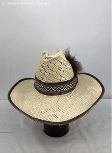 Stagecoach Straw Brown Feather Headband War Dance Western Hat Men's 7 1/8 Cowboy - Picture 1 of 11