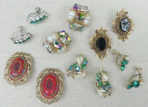 Vintage clip earring lot 6 pair Lisner Coro pressed glass rhinestone cluster big - Picture 1 of 12