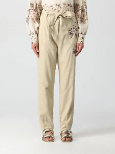 $375 NWOT Twinset Womens Embroidery Linen Blend High Waist Pant Sz 46 W34 Khaki - Picture 1 of 14
