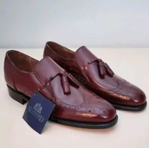 Mocassini Stafford Cordovan in pelle nappa punta alare da uomo taglia 7,5 D bordeaux NUOVI - Foto 1 di 12