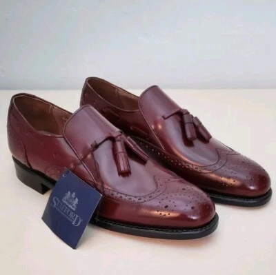 Stafford Cordovan Leather Tassel Loafers Wingtip Men's Size 7.5 D Burgundy NEW - Image 1 of 4