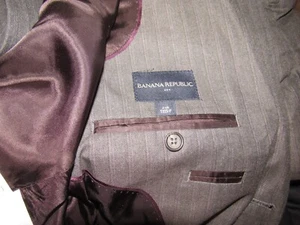 BANANA REPUBLIC Suit Men's 44 Reg Light Brown Stripe Pant 36 X 32 Wool Dual Vent - Picture 1 of 6