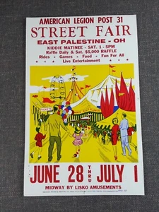 Póster de cartón American Legion Post 31 Street Fair East Palestine OH Lisko - Imagen 1 de 2