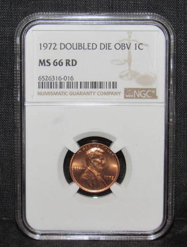 1972 Lincoln Cent Double Die Obv NGC MS 66 RD Cover