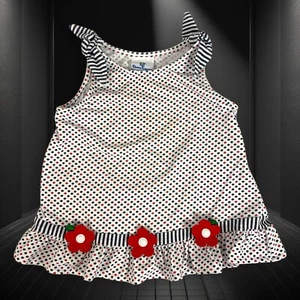 FLORENCE EISEMAN Size 4T Dress Sundress Polka Dot Red Black Flowers Shoulder Tie - Foto 1 di 6