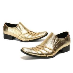Men's Fashion Pointy Toe Ruched Gold Leather Shoes Youth Party Dress Shoes sz