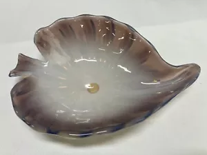 Murano Glass Purple White Leaf Art Glass Dish Candy Trinkets Italy - Picture 1 of 6