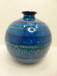 FLAVIA RIMINI BLUE POTTERY VASE MID CENTURY RETRO STUDIO ART BITOSSI ITALY - Picture 1 of 6