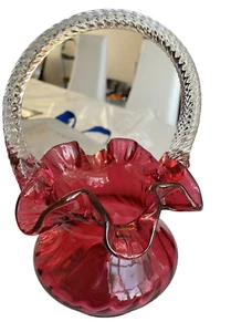 Fenton Cranberry Glass Vase Fluted Roped Handle Special Ed 100 Year Centenary - Picture 1 of 9