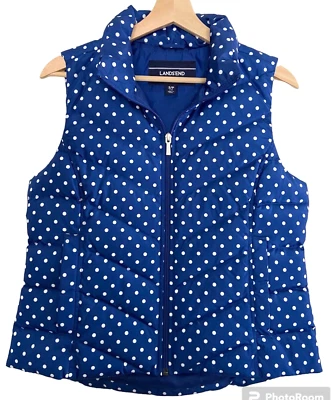 Lands End Down Fill Puffer Vest SP 6 8 Zip Up Blue Polka Dot Quilted Gorpcore  - Image 1 of 4