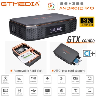 8K DVB-S2X/T2/Kabel Sat Receiver Satelliten Android Smart TV Box CI+ CAM Tivusat - Bild 1 von 4