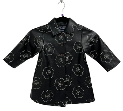 The Children's Place Toddler Girl's Black Floral Faux Leather Coat Size 3T/36M - Image 1 of 4