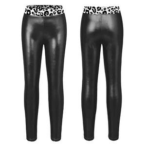 Kids Girls Shiny Yoga Dance Compression Pants Running Gym Workout Sport Tights - Picture 1 of 57