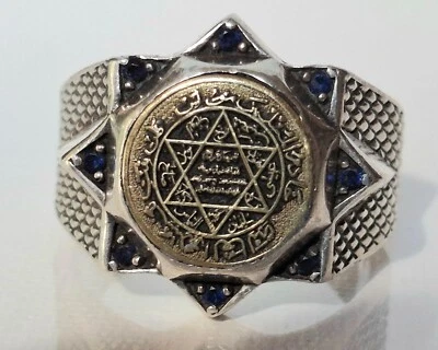 ANILLO OTOMANA HOMBRE PLATA ESTERLINA 925 GEMAS AZULES TALLA 14 Foto 1 de 4