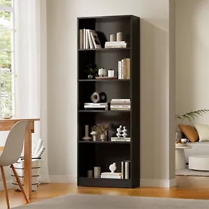 Oikiture Bookshelf Bookcase Display shelves 5-Tier Storage Stand Rack Black - Picture 1 of 10