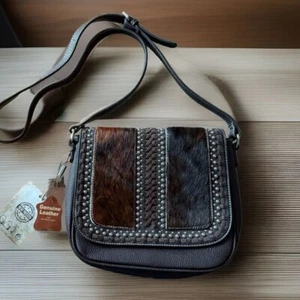 Trinity Ranch Purse Bag Concealed-Carry Hair On Cowhide Tooling Crossbody Saddle - Picture 1 of 11