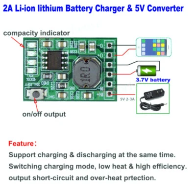 2A DC 5V Lithium Li-ion 18650 3.7V Batter Charger Board Power Converter Module - Image 1 of 2