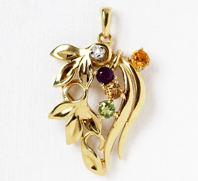 Großer Anhänger 14 Karat 585 Gold 4,07g Gelbgold Diamant Amethyst Peridot Citrin - Bild 1 von 2