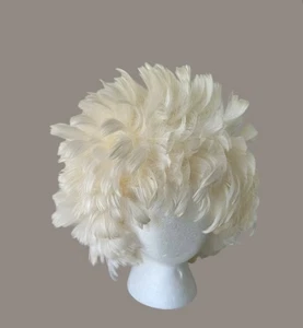 Vintage Feder Perücke creme weiß Stretch Netz groß Jugoslawien Hut Halloween - Bild 1 von 7