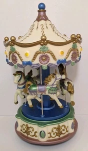 Carousel Merry Go Round 4-Horse Unicorn Musical Box 8.75" x 5" Plastic Vintage - Picture 1 of 9