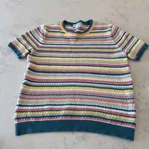 Ines de la Fressange Uniqlo Pointelle Striped Short Sleeve Sweater Size Medium - Picture 1 of 18