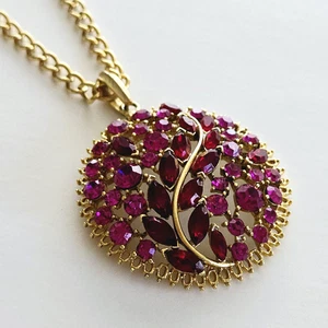 Vintage Statement Halskette Rosa Rot Strass Grob Medaillon Retro Cocktail - Bild 1 von 11