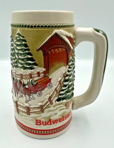 Budweiser Holiday Stein 1984 Clydesdales Horses Covered Bridge Collectible - Picture 1 of 8
