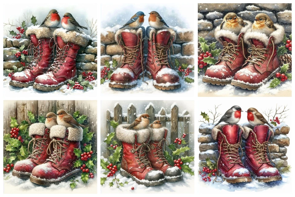 DAZZLING ACE DESIGNS ROBINS IN BOOTS Cardmaking Card Toppers Scrapbook Tags Paper Craft