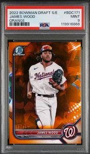 2022 Bowman Chrome Draft Zaffiro JAMES WOOD #BDC-171 Arancione /25 PSA 9 NAZIONALI - Foto 1 di 2