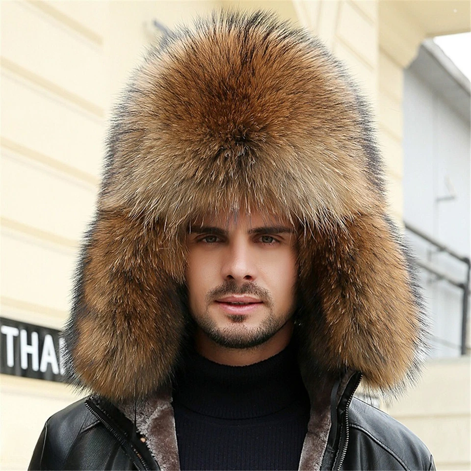 Male Full Covered Real Fox Fur Hat Russian Ushanka Hat Cossack Warm Trapper Cap - Image 1 of 4