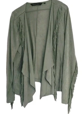 Chaqueta Vaquera Western Imitación Gamuza Flecos Abierta Talla L Verde Claro Foto 1 de 4