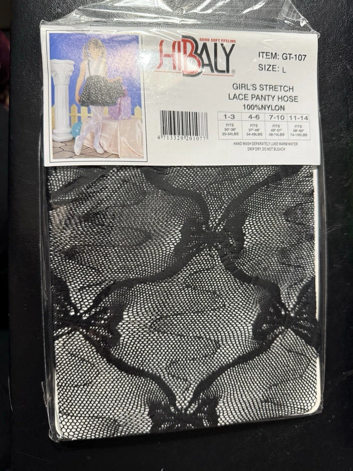 Medias/pantimedias negras de encaje elástico talla L para niña - A0102 Foto 1 de 4