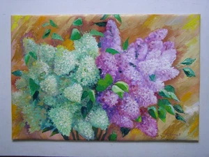 LILAC Flowers Original Oil Acrylic Stretched Painting Art By Artist - Picture 1 of 5