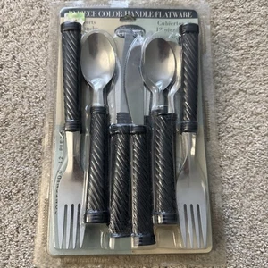 NEW 12-pc Gibson Stainless Flatware Silverware Black Handles - 4 Place Settings - Picture 1 of 4
