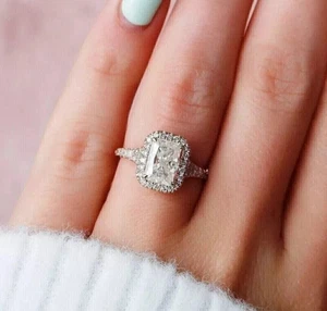 Anillo de compromiso de diamantes IGI 2,40 quilates en oro rosa de 14 k corte radiante cultivado en laboratorio - Imagen 1 de 7