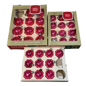 Vintage Shiny Brite Rosa Rot Glas Weihnachtsschmuck Set mit Boxen Runde Kugeln - Bild 1 von 4
