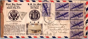 GOLDPATH: US AIRMAIL 1941 ATLANTIC CITY,NJ.CROSBY,CENSORED,BLK4,FDC. CV884_P11 - Picture 1 of 2