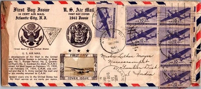 GOLDPATH: US AIRMAIL 1941 ATLANTIC CITY,NJ.CROSBY,CENSORED,BLK4,FDC. CV884_P11 - Image 1 of 2