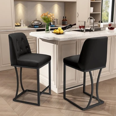 Black 24" PU Counter Height Bar Stools Set of 2 Low Back Bar Chair for Kitchen - Image 1 of 4