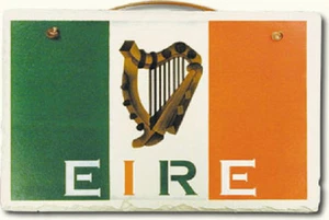 Eire Flag Hand-stenciled Slate with Leather Hanger made in U.S.A. - LAST 1 - Picture 1 of 1