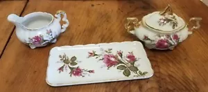 Juego de 4 mini tazones de azúcar y crema Moss Rose con placa de rosas con borde dorado - Imagen 1 de 8